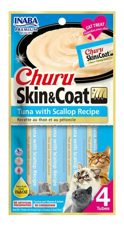 Snack Para Gatos Inaba Churu Skin Coat Atún Y Ostiones 56gr