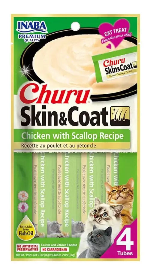 Churu Para Gato Skin & Coat Pollo Y Ostiones 4u | Familuda
